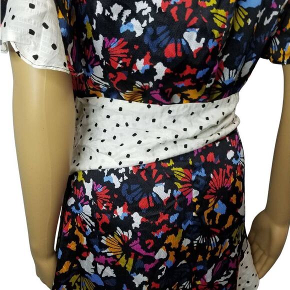 Silk Polka Dot Dress Belt Faux Wrap Mix Print Ruffle Size 4 TANYA TAYLOR Bianka - Picture 6 of 7
